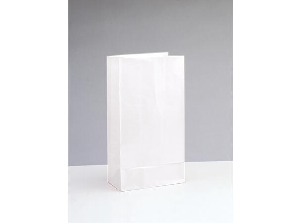 Ensfarget - Hvit 12 Godteposer i papir - 25,5x13cm