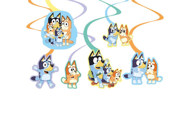 Bluey 6 Hengedekorasjoner i papir 
