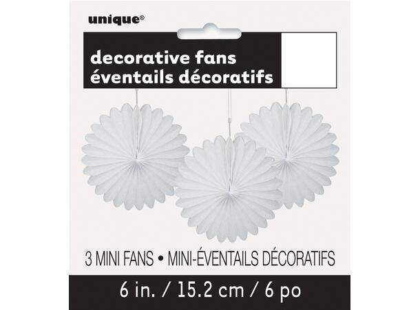 Ensfarget - Hvit 3 Pyntevifter i papir - 15cm