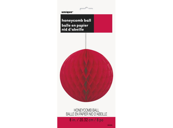 Ensfarget - Rubinrød 1 Honeycomb ball i papir - 20cm