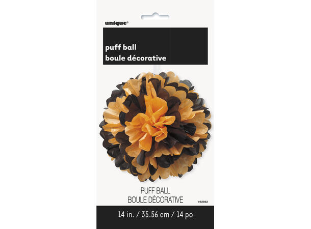 Ensfarget - Sort/Oransje 1 Pompom i silkepapir - ca 35cm