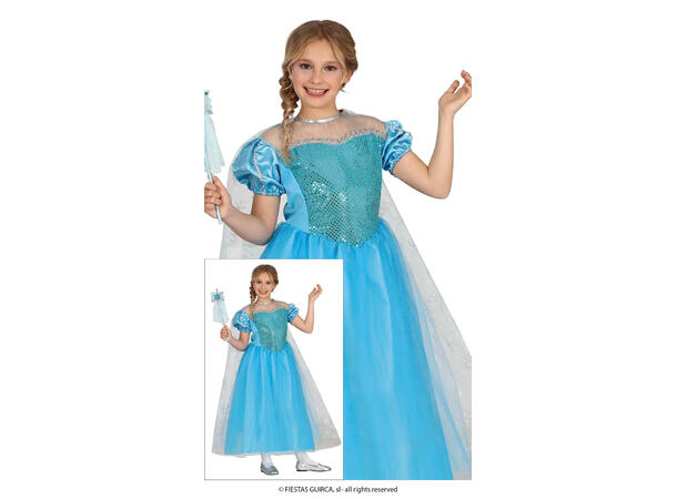 Isprinsesse - Kjole og kappe - Lyseblå 1 Barnekostyme - Str 7-9 År (137cm) 