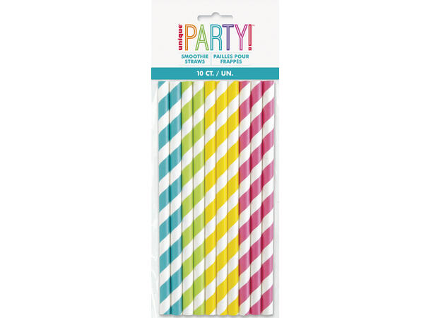 Smoothie sugerør - Striper Assortert 10 Tykke Papirsugerør - 20cm