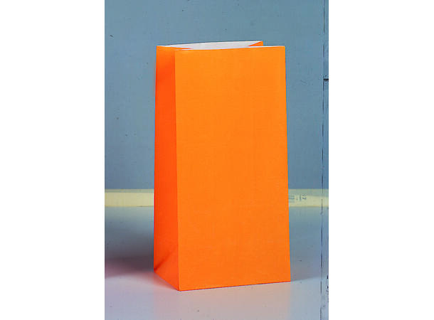 Ensfarget - Oransje 12 Godteposer i papir - 25,5x13cm