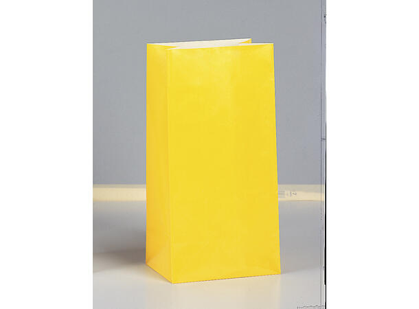 Ensfarget - Solgul 12 Godteposer i papir - 25,5x13cm
