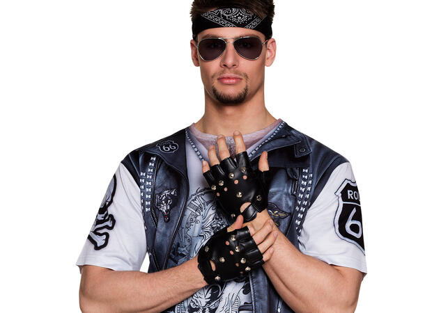 Fingerløse hansker m/nagler - Biker 1 Par hansker i kunstlær 