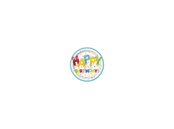 Happy Balloon Bursdag 8 Runde tallerkener i papp - 23cm