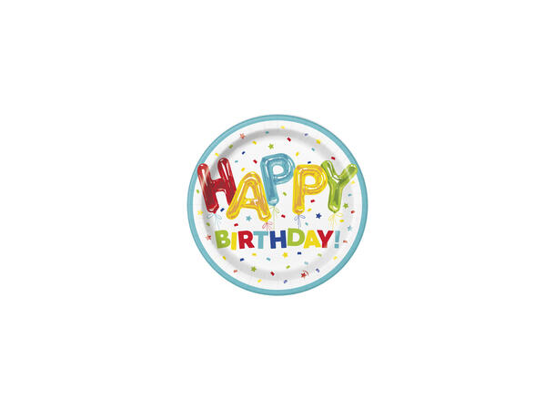 Happy Balloon Bursdag 8 Runde tallerkener i papp - 23cm