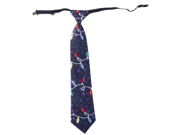 Juleslips - Blå - Julelys 1 Slips m strikk - 45cm 
