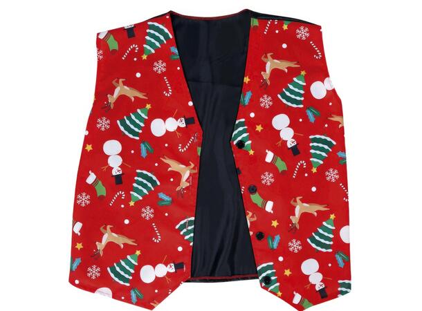 Julevest til voksne- Rød - Julemønster 1 Vest til voksen - Onesize 