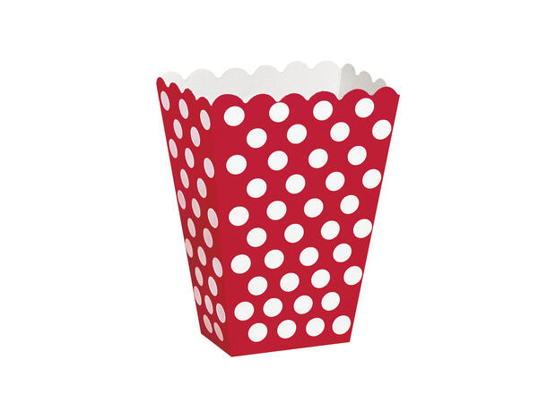 Rubinrød med Prikker 8 Godteesker i papir - 13,5x9,5x6,5cm