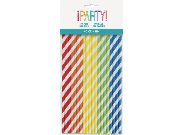 Sugerør -Striper  Assorterte Farger 40 Papirsugerør - 20cm