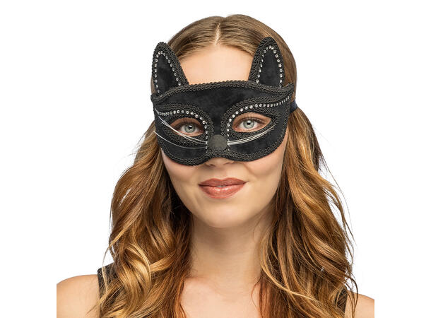 Øyemaske - Sort katt m/stener 1 Øyemaske til voksen 