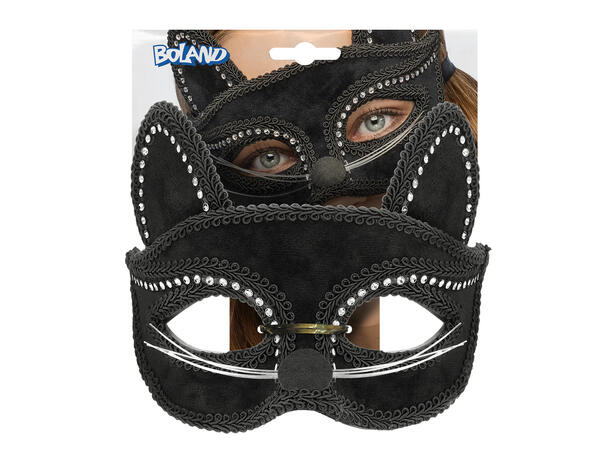 Øyemaske - Sort katt m/stener 1 Øyemaske til voksen 