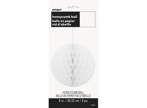 Ensfarget - Hvit 1 Honeycomb ball i papir - 20cm