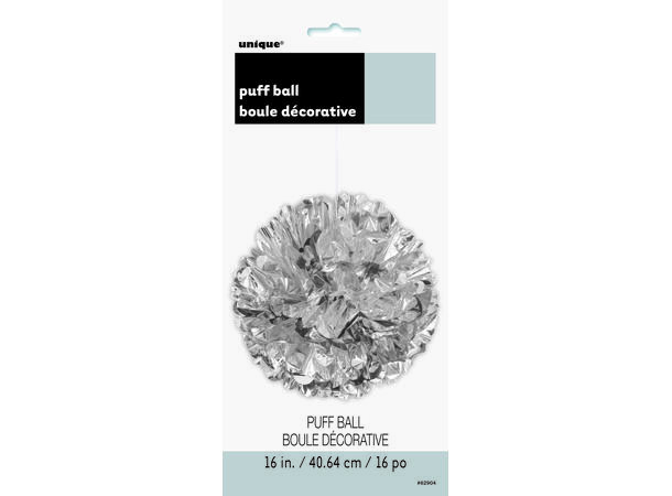 Ensfarget - Sølv Metallic 1 Pompom i silkepapir - ca 40cm