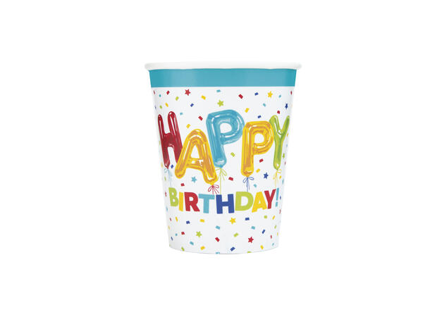 Happy Balloon Bursdag 8 Kopper i papp - 2,5dl