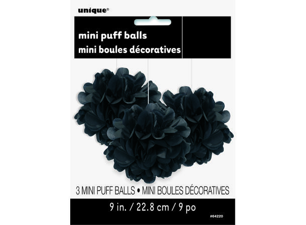 Mini Pompom - Silkepapir- Sort 3 Papirdekorasjoner - 23cm