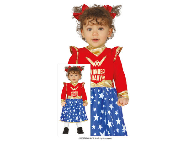 Stjerne Superheltinne - Blå/rød kjole 1 Babykostyme - Str 18-24 Mnd (88cm) 