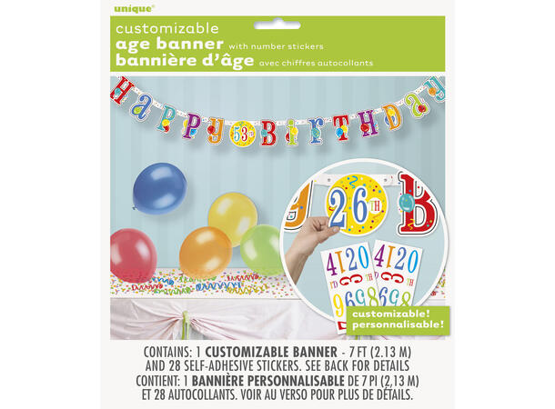 "Happy Birthday" 1 Leddbanner i papir - 2,13m 