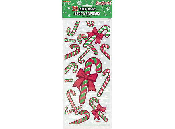 Candy Cane 20 Cellofanposer - 28x13cm, inkl lukkere