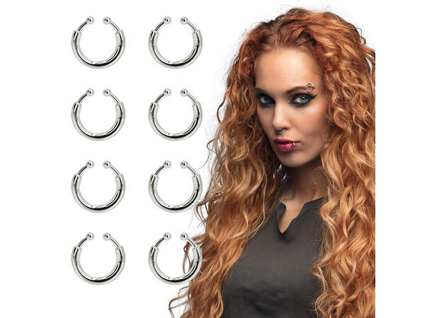 Falske piercingringer - Sølv 8 Piercing ringer i plast 