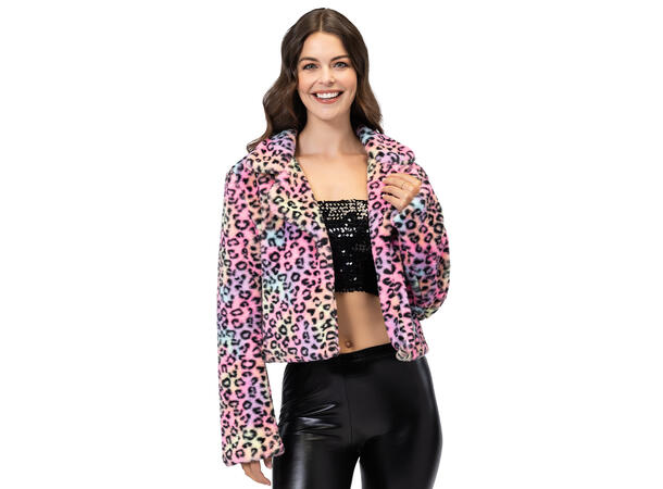 Fluffy pelsjakke  - Candy Leopard 1 Jakke i kunstig pels - Str M/L 