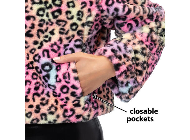 Fluffy pelsjakke  - Candy Leopard 1 Jakke i kunstig pels - Str M/L 