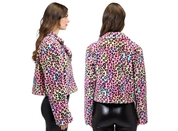 Fluffy pelsjakke  - Candy Leopard 1 Jakke i kunstig pels - Str M/L 
