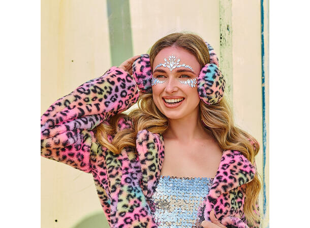 Fluffy pelsjakke  - Candy Leopard 1 Jakke i kunstig pels - Str M/L 