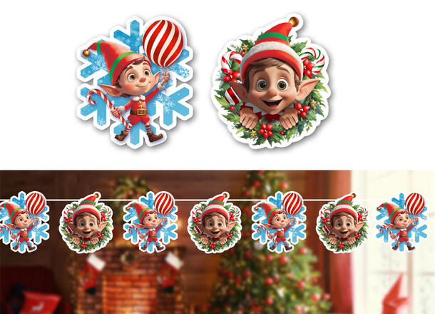 Julebanner - Alver 1 Blokkbanner i papir - 3m (16x16cm) 