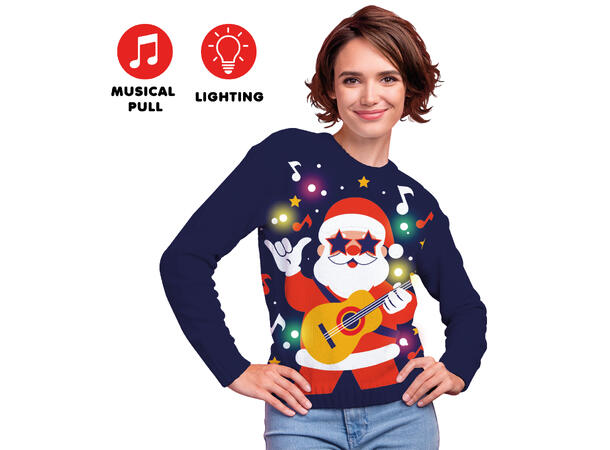Julegenser - Cool Santa-Blå m/12 LED-lys 1 Genser i bomull til dame - Str S 