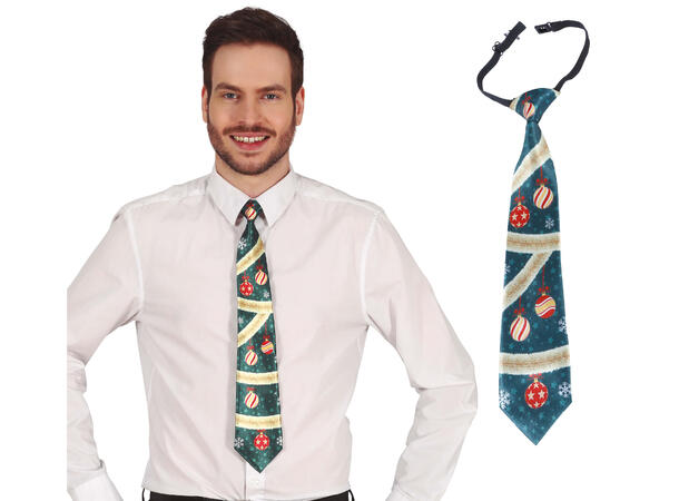 Juleslips- Grønn - Julekuler 1 Slips m strikk - 45cm 