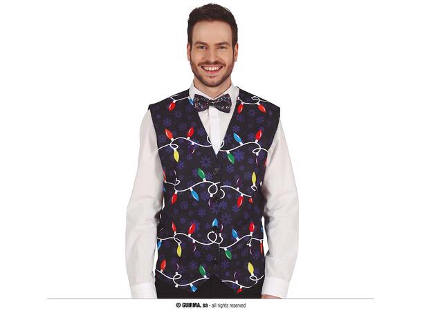 Julevest til voksne- Blå - Julelys 1 Vest til voksen - Onesize 