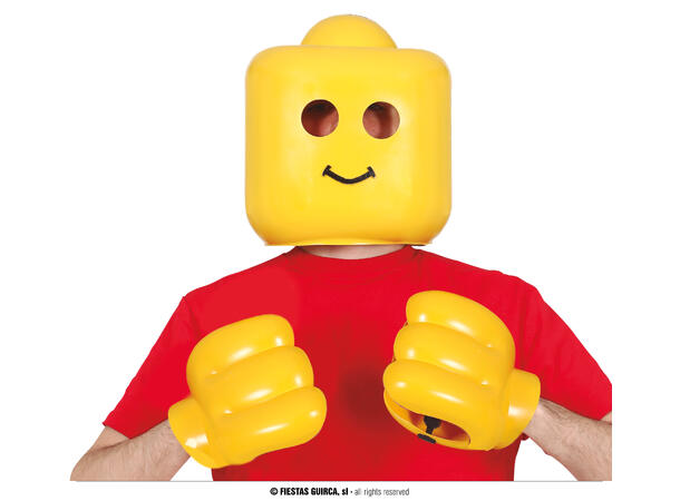 Maske og hender - Byggekloss - gul 1 Maske og 2 hender i plast - Onesize 