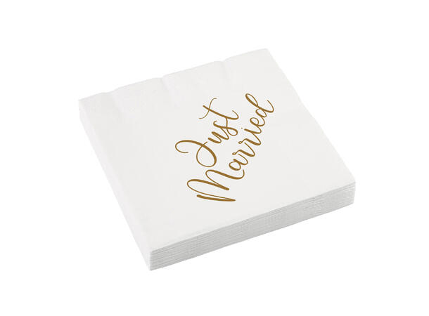 Wedding - "Just Married" 16 Lunsjservietter - 33x33cm 
