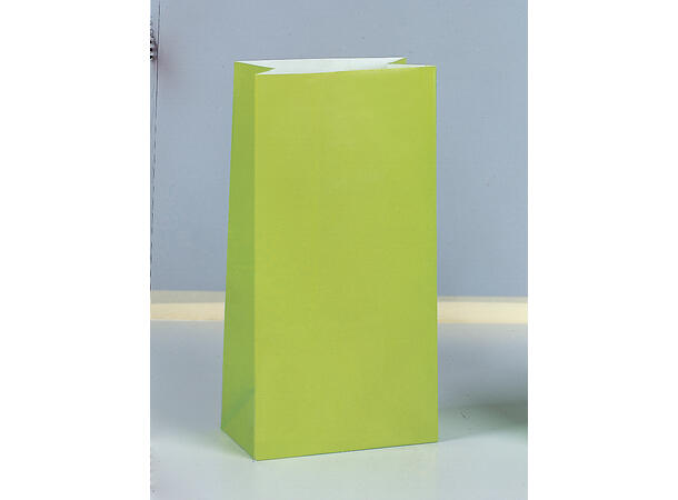 Ensfarget - Limegrønn 12 Godteposer i papir - 25,5x13cm
