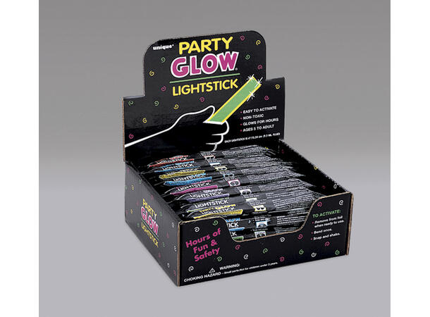 Lysstaver i Display - Selvlysende Display med 36 Glowsticks - 15cm