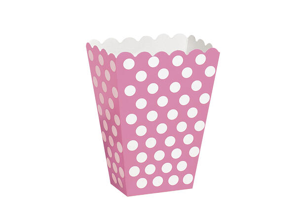 Mørk Rosa med Prikker 8 Godteesker i papir - 13,5x9,5x6,5cm