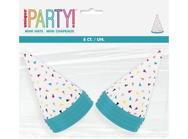 Triangle Confetti Bursdag 8 Festhatter i papir - mini