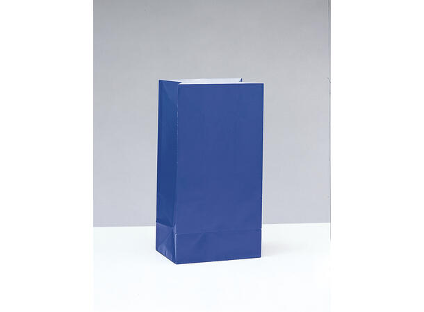 Ensfarget - Mørk Blå 12 Godteposer i papir - 25,5x13cm