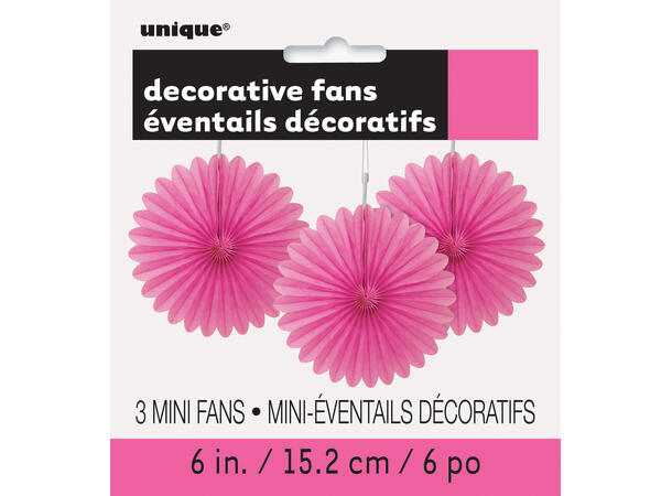 Ensfarget - Mørk Rosa 3 Pyntevifter i papir - 15cm