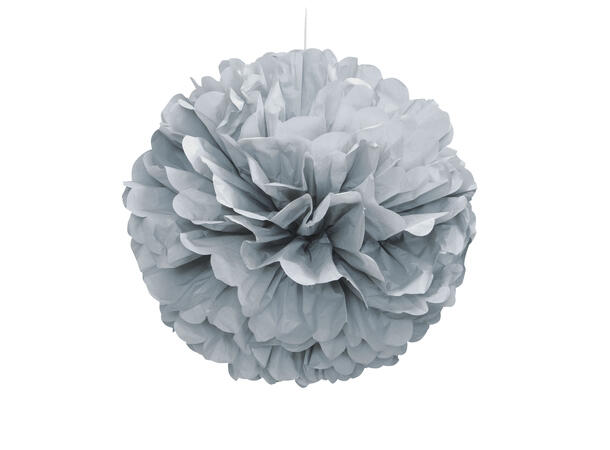 Ensfarget - Sølv 1 Pompom i silkepapir - ca 40cm