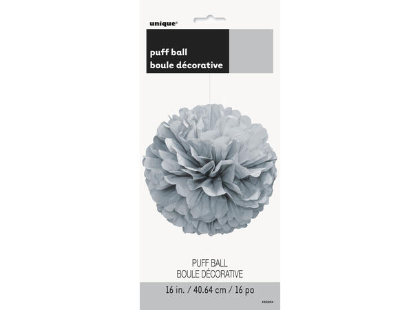 Ensfarget - Sølv 1 Pompom i silkepapir - ca 40cm