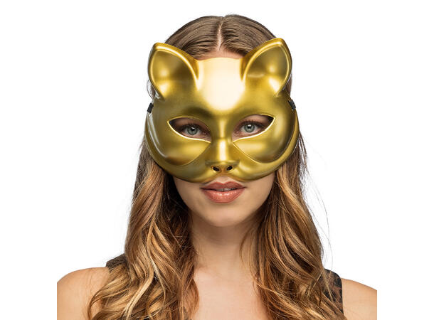 Halvmaske - Katt - Gull 1 Halvmaske til voksen 