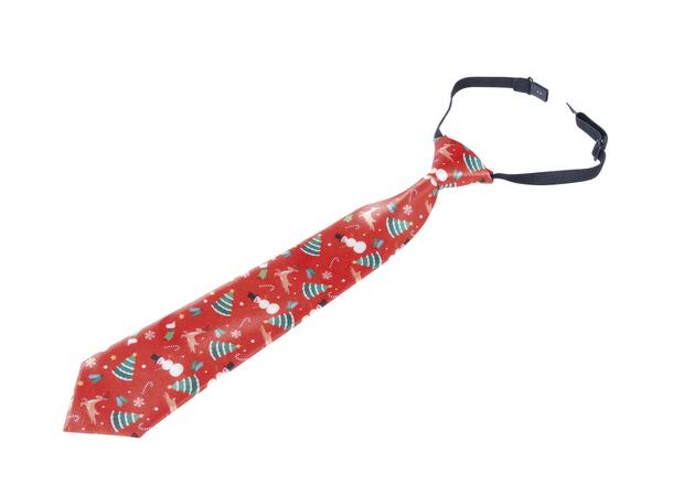Juleslips - Rød - Julemønster 1 Slips m strikk - 45cm 