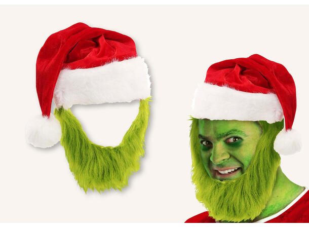 Lue m/Skjegg - Grønn - Grinch 1 Lue med skjegg - Onesize 