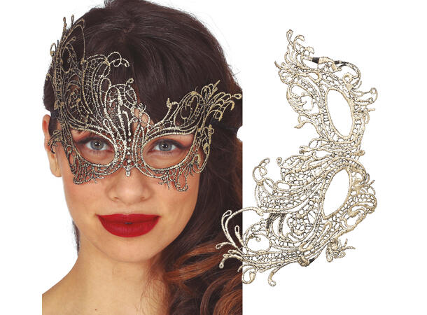 Øyemaske - Blonder - Gull 1 Øyemaske i polyester m/strikk 