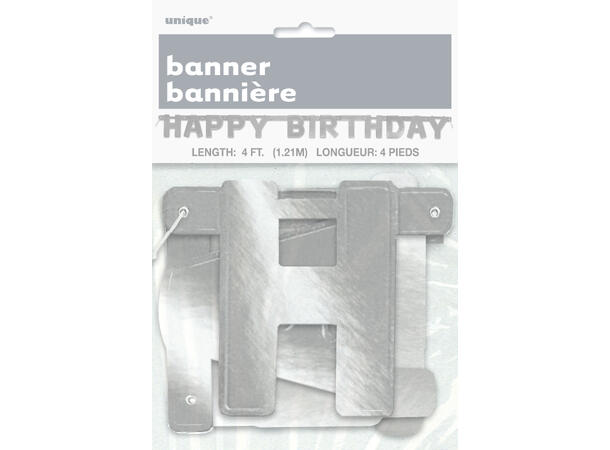 Deluxe - Happy Birthday - Sølv 1 Leddbanner i papir - 1,22m