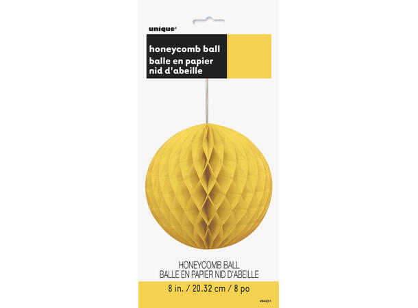 Ensfarget - Gul 1 Honeycomb ball i papir - 20cm